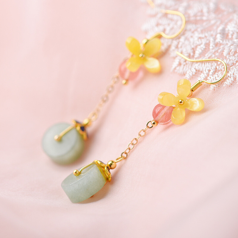 China Dongling Jade/coloured Glaze Tassels Tibetan Style Fashion Earbob Earrings