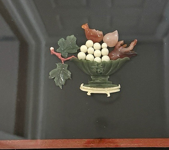 Vtg Asian Carved Jade Coral Summer Flowers in Vase FRAMED 12.75″ x 30″