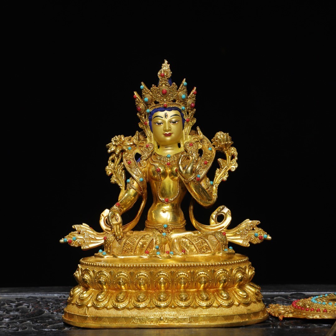 Bronze gilded painted statue of the Longevity Buddha