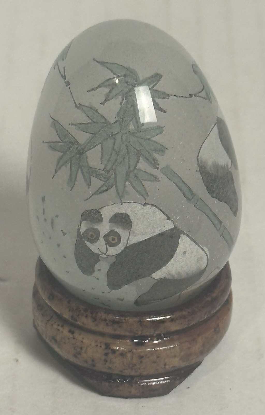 Asian Panda Bears Mini Hand Painted Solid Glass Egg