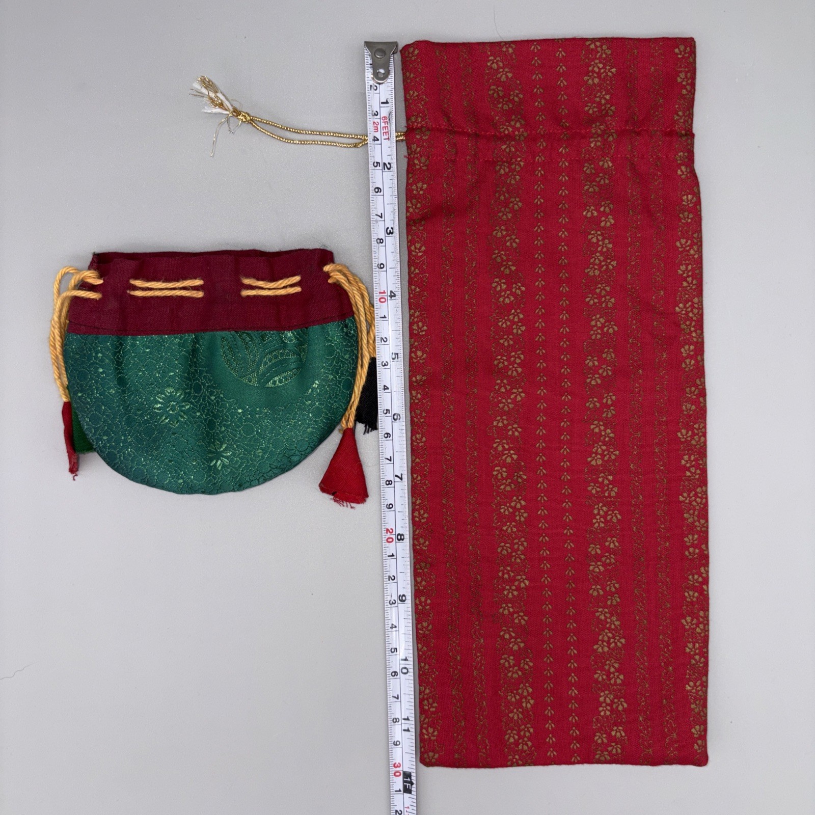 Vintage Chinese Silk Brocade Drawstring Jewelry Pouch & Wine Bottle Gift Bag Lot