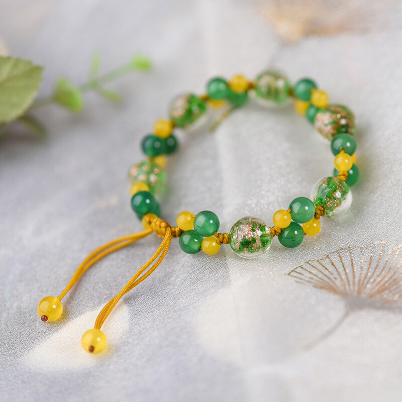 Chinese Green Yellow Agate/Coloured Glaze Ethnic Style Vogue Hand Chain Bracelet