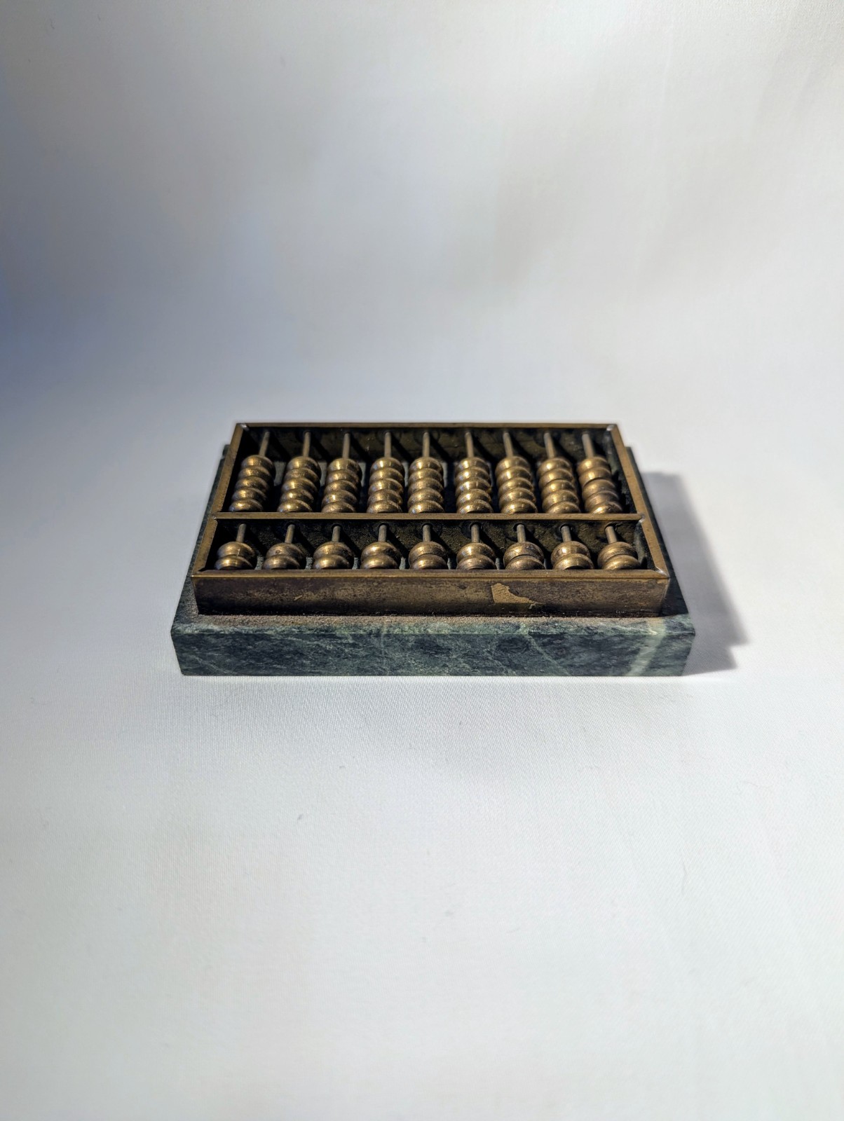 Vintage Chinese Abacus Bronze Finish 9-Rod Counting Frame Math Tool Display