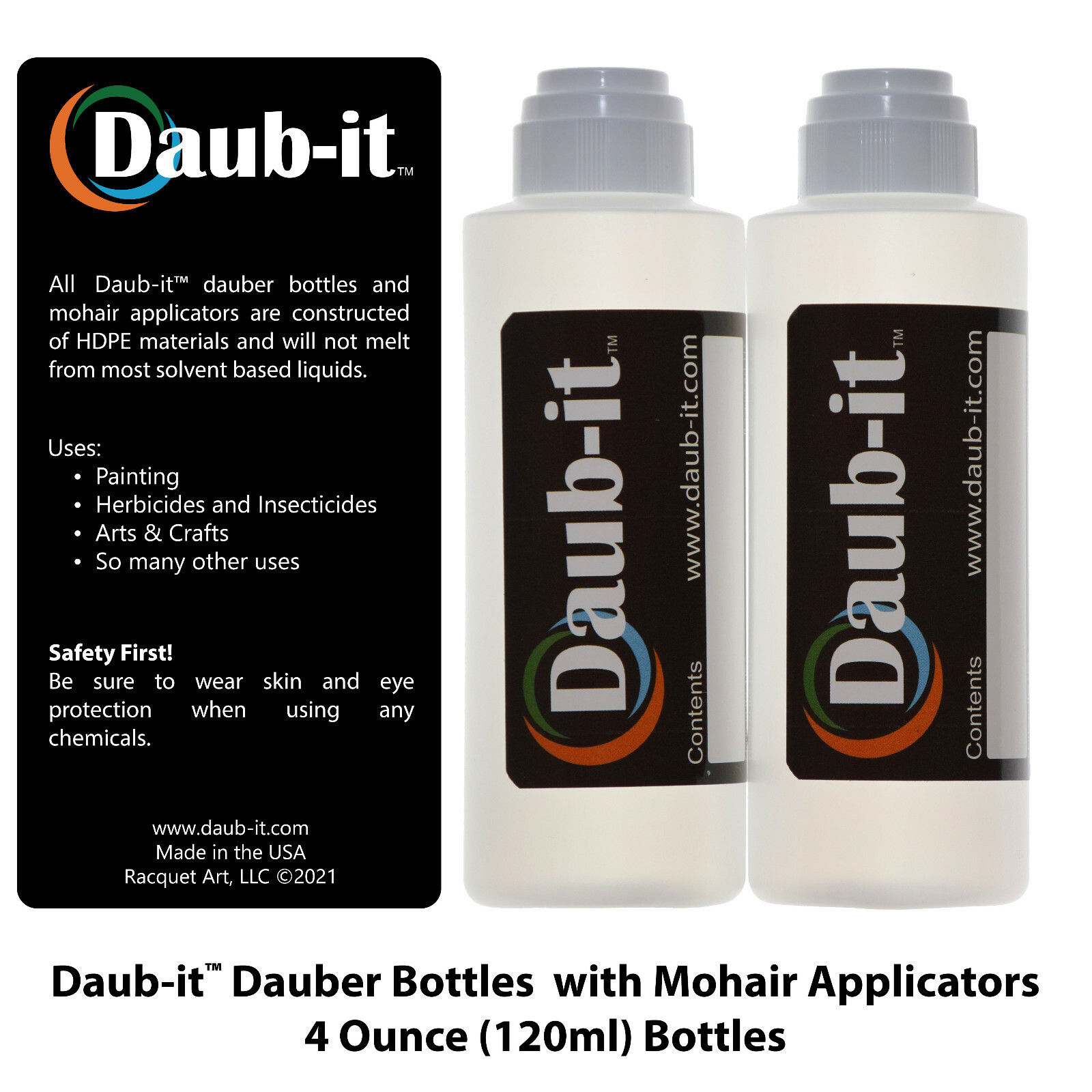 Daub-it Empty Bottles with Mohair Dauber Applicator – 2 Pack -4 Ounce- HDPE