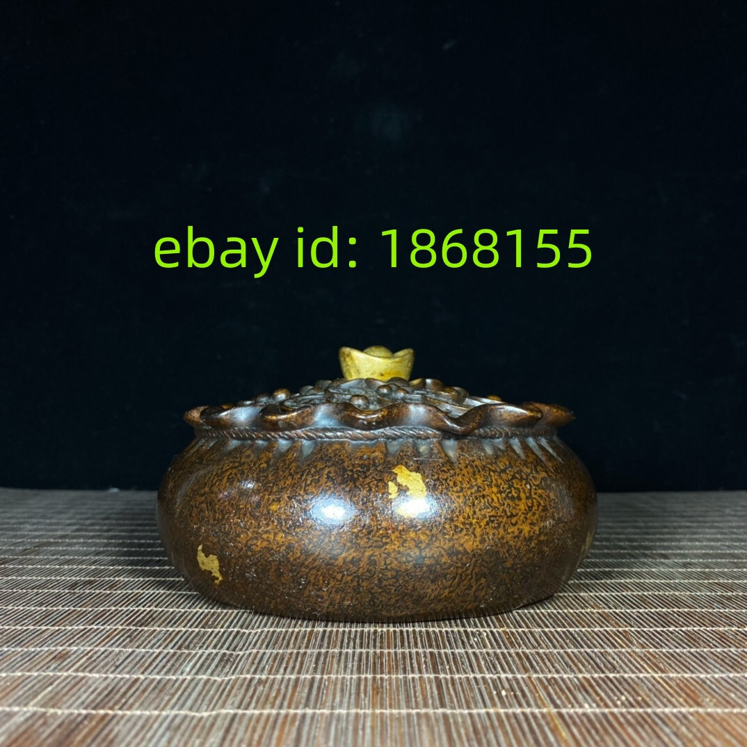 6.2″ palace copper bronze carved gild gold ingot treasure bowl Incense burner