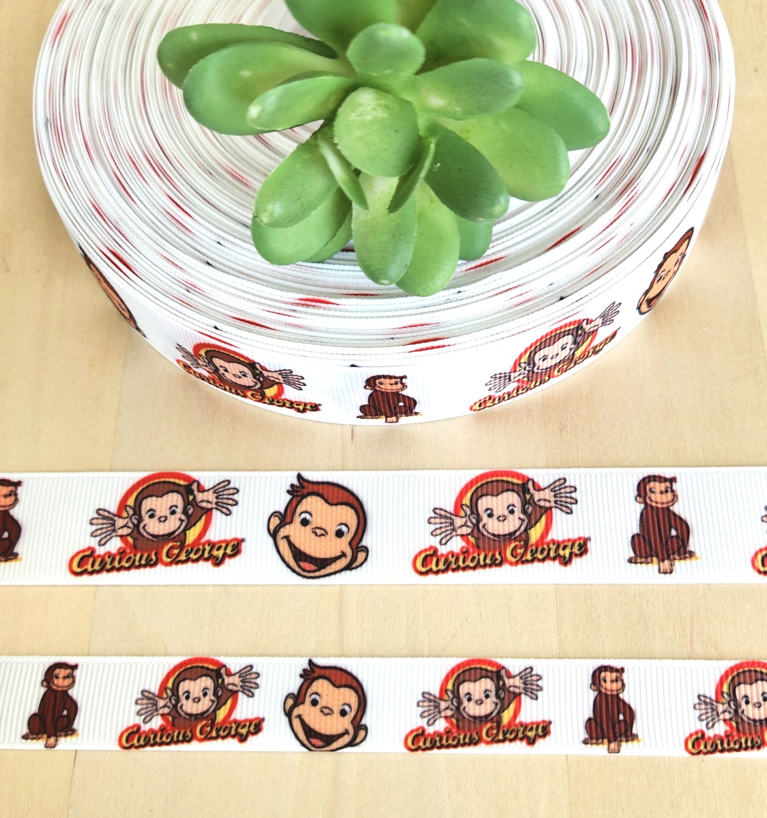5/8 & 7/8″ (1 YD) Curious George Grosgrain Ribbon Monkey Banana Character Ribbon