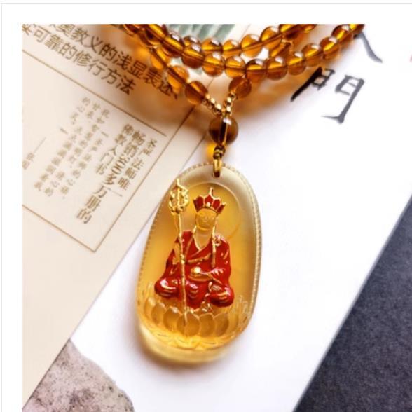 Chinese Yellow Coloured Glaze Gild Colour Painting Ksitigarbha Buddha Pendant