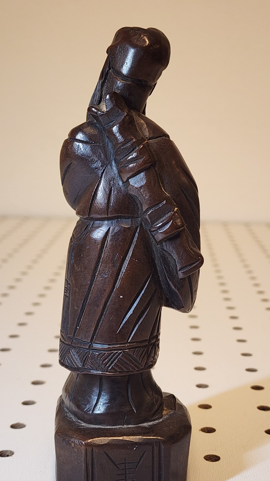 Pair Vintage Chinese Wood Carvings He Xiangu & Zhang Guo Lao Immortals 6″