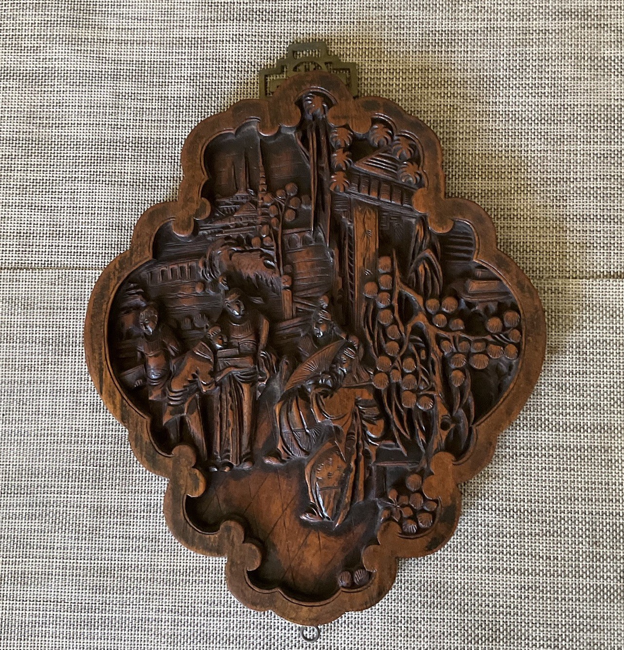Vintage Rare Chinese Hand Carved Relief Wooden Wall Hanging Panel Good Luck