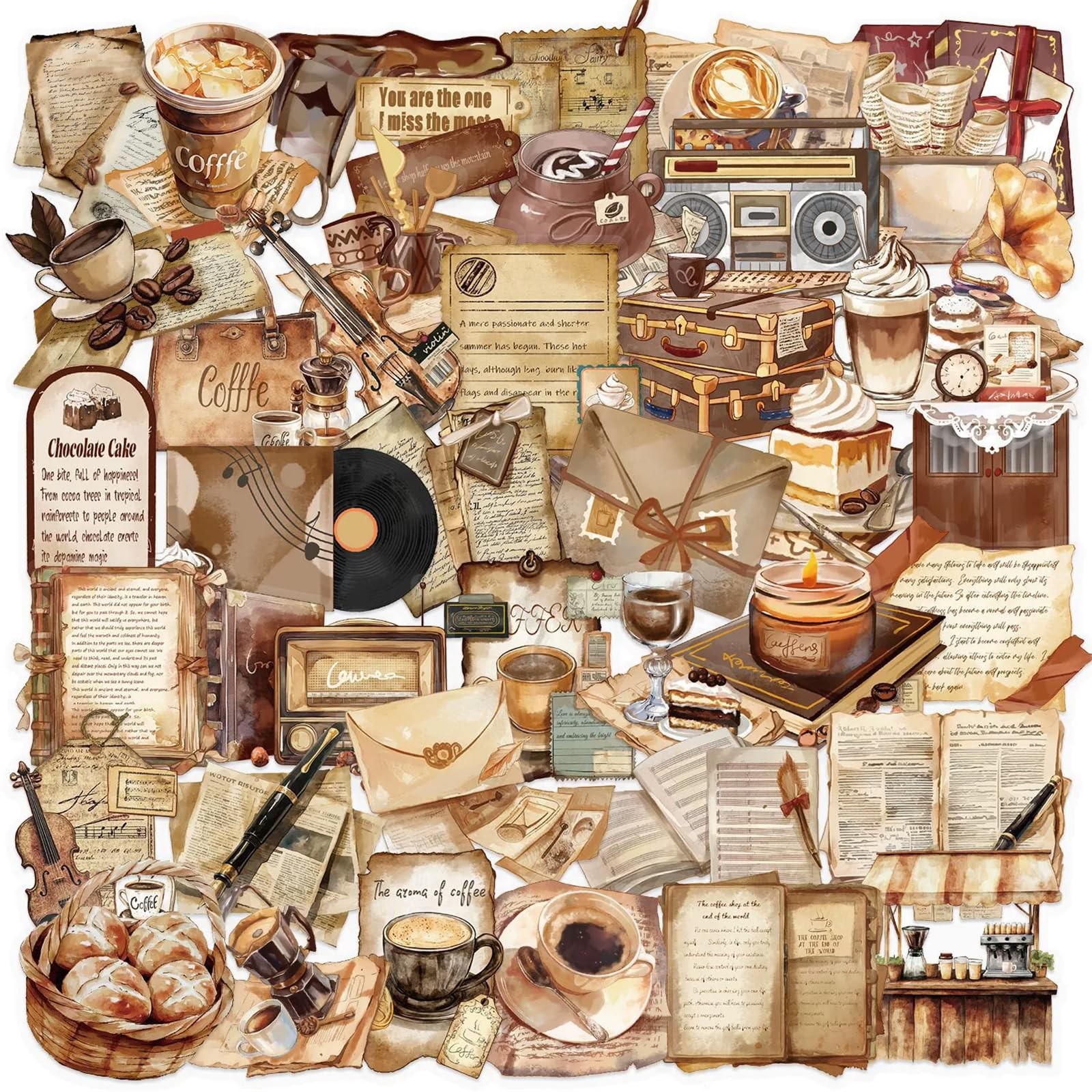 Retro Coffee Shop Stickers 50 PCS Waterproof Transparent PET Aesthetic Decals
