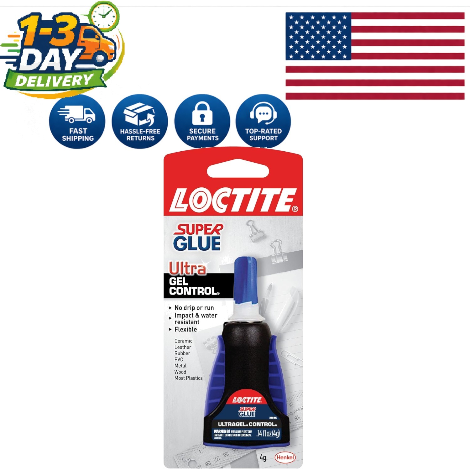 Loctite Super Glue Ultra Gel Control, Clear, 0.14 fl oz Bottle, 1 Pack –