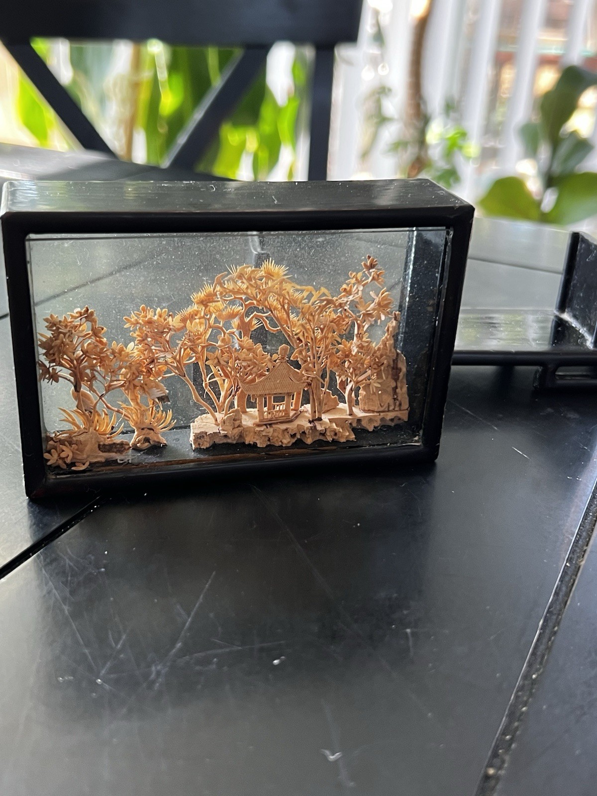 Vintage Chinese Hand Carved Cork Diorama Pagoda Scene 3D