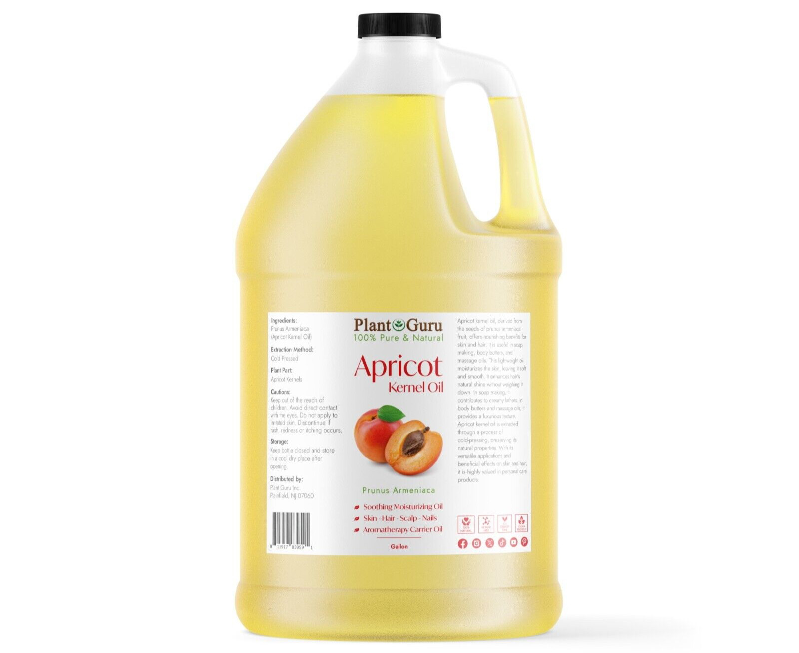 Apricot Kernel Oil Gallon 7.5 lbs 100% Pure Cold Pressed Carrier Bulk