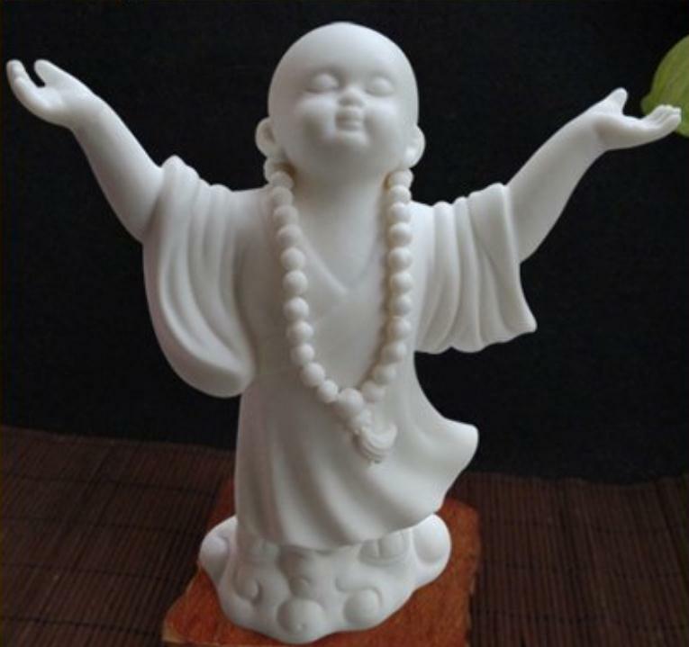 5.9″Chinese White Porcelain Ceramics Buddha Beads Little Monk Figurine Statue
