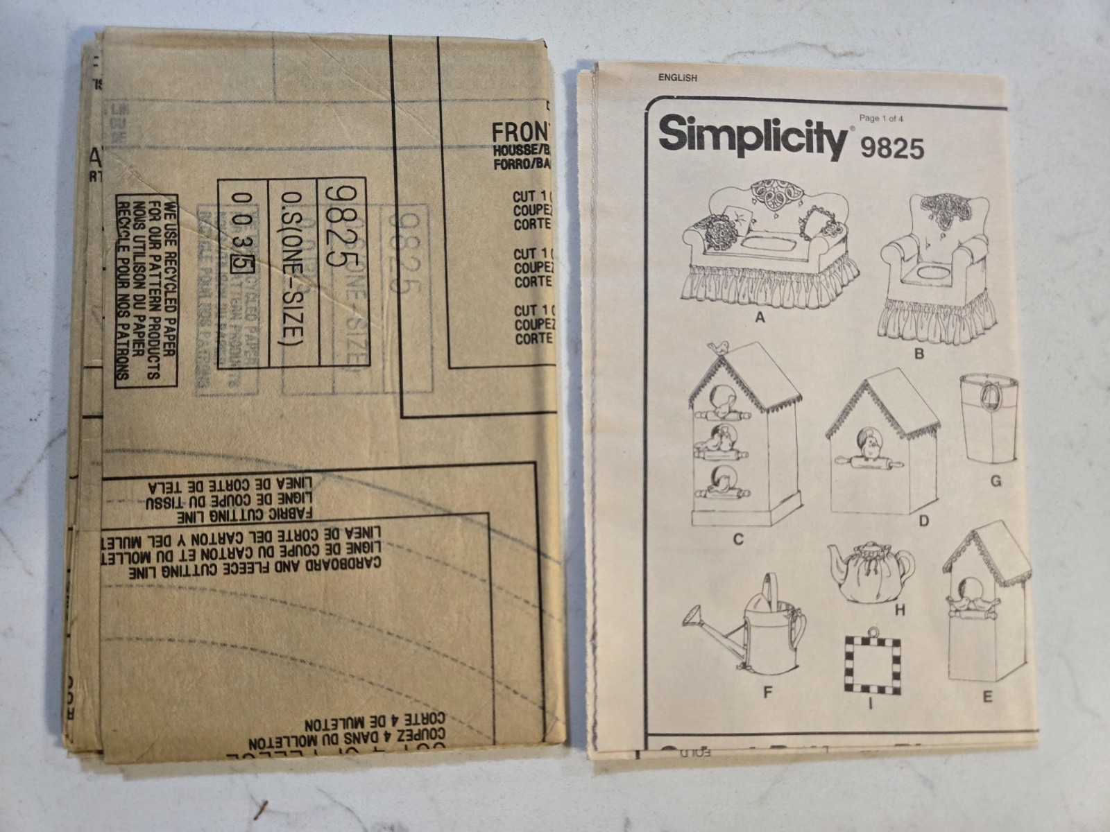 Simplicity Crafts Sewing Pattern 9825 Sofa Chair Tissue Box Recipe Box UNCUT