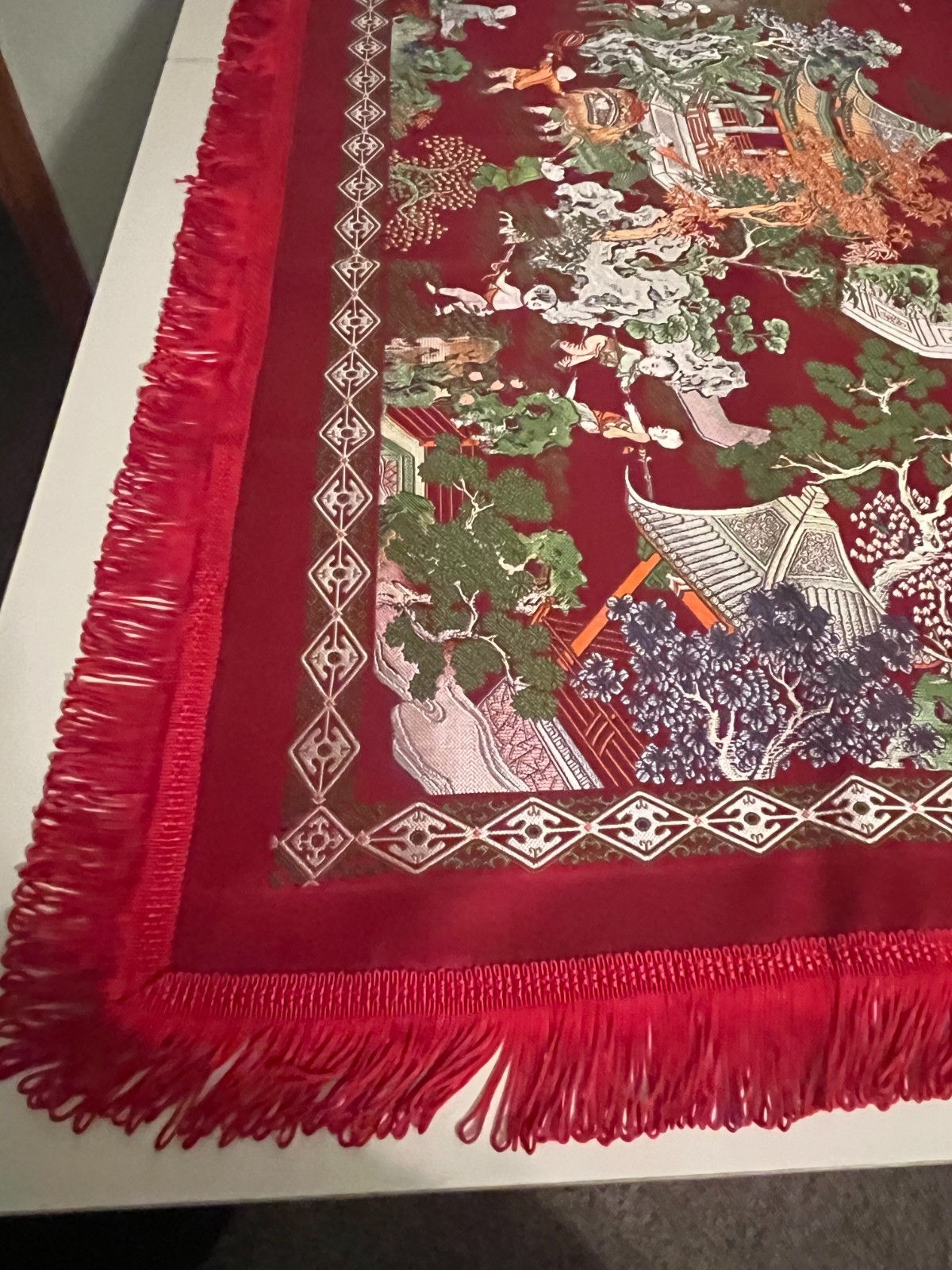 Vintage Chinese “Brocaded Flowers” Silk Blend Tapestry Tablecloth Piano Shawl