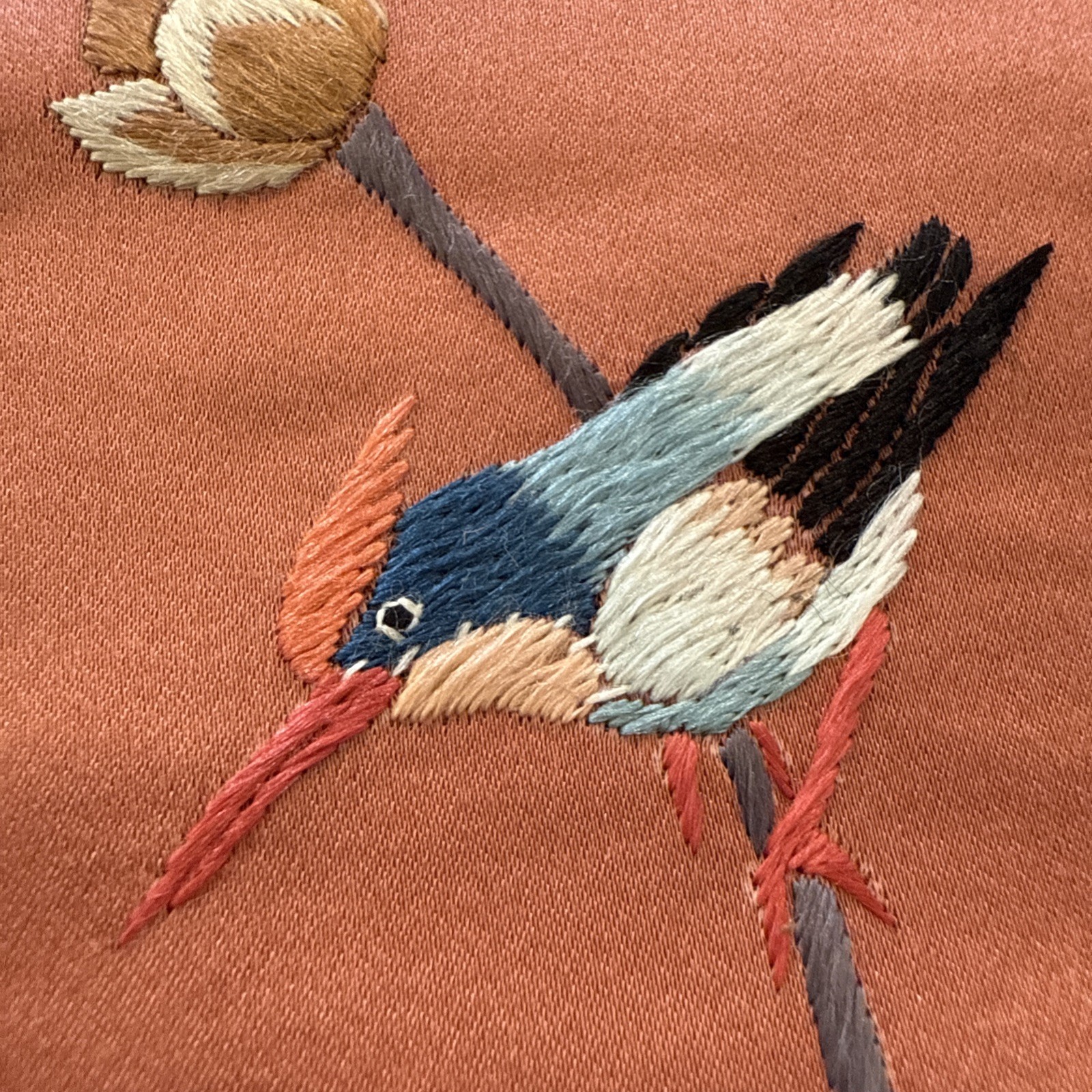 VTG Chinese Embroidered Silk Tapestry Panels Set 3 Birds & Flowers 17”x9.5”& 11″