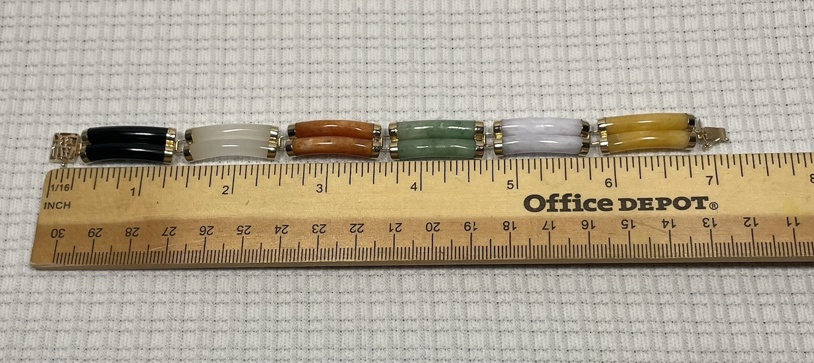 Vintage Chinese 14k Gold Link w/Multicolor Jade Double Segment Bracelet 7″
