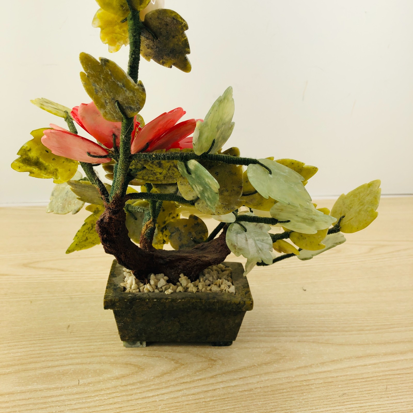 Vintage Chinese Bonsai Tree Jade & Pink Quartz Flowers 10”x11” ~ Nice