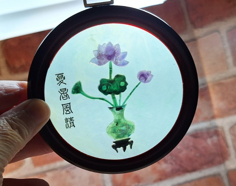 2VTG Faux Jade Asian Floral Wall Plaque 3.5″ Round Suncatcher Candle Home Decor