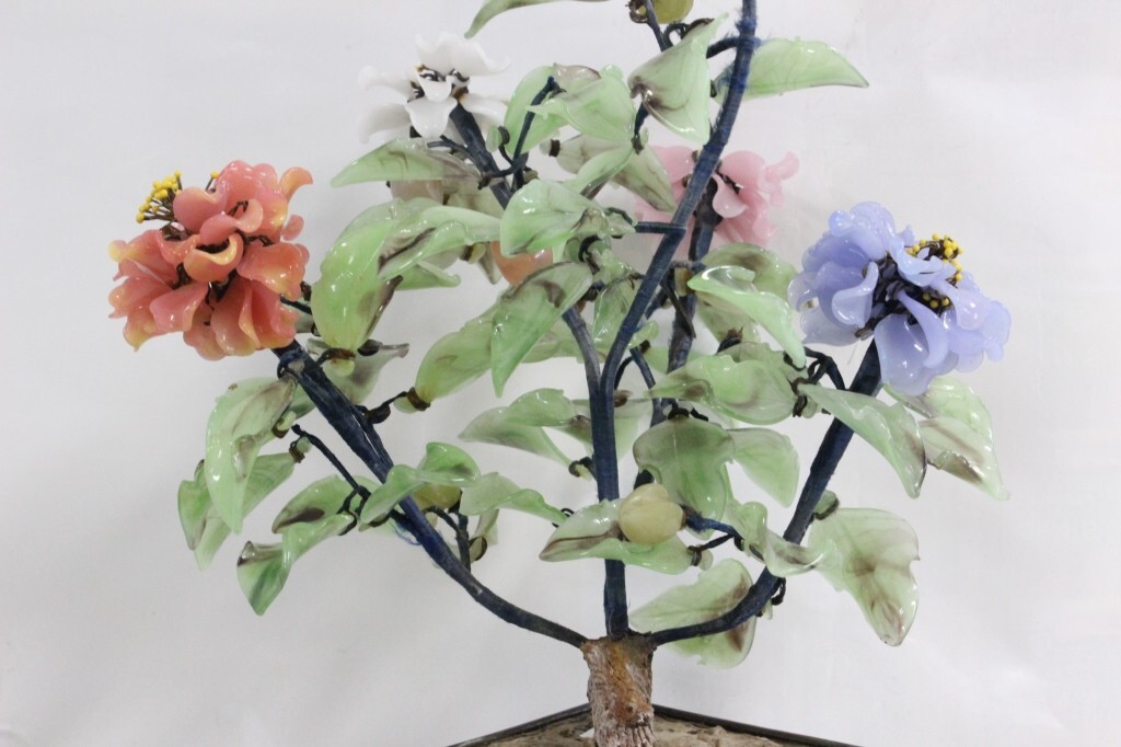 Chinese Liuli Bonsai Tree in Cloisonne Flower Pot