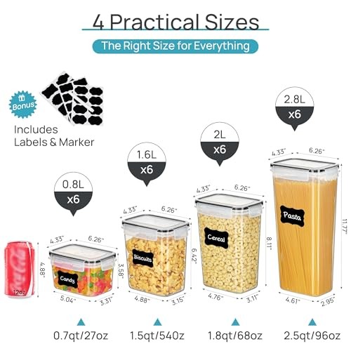 Airtight Food Storage Containers with Lids, 24 pcs Plastic Kitchen and Black
