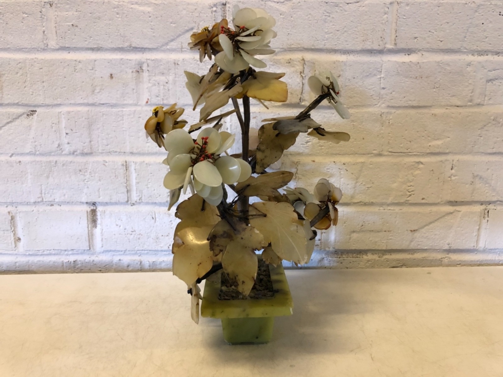 Vintage Asian Chinese Jade Mineral Multicolored Bonsai Tree with Base