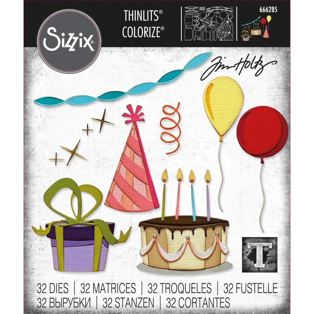 New Tim Holtz “COLORIZE: CELEBRATE” Birthday Sizzix Thinlits Cutting Dies 2023