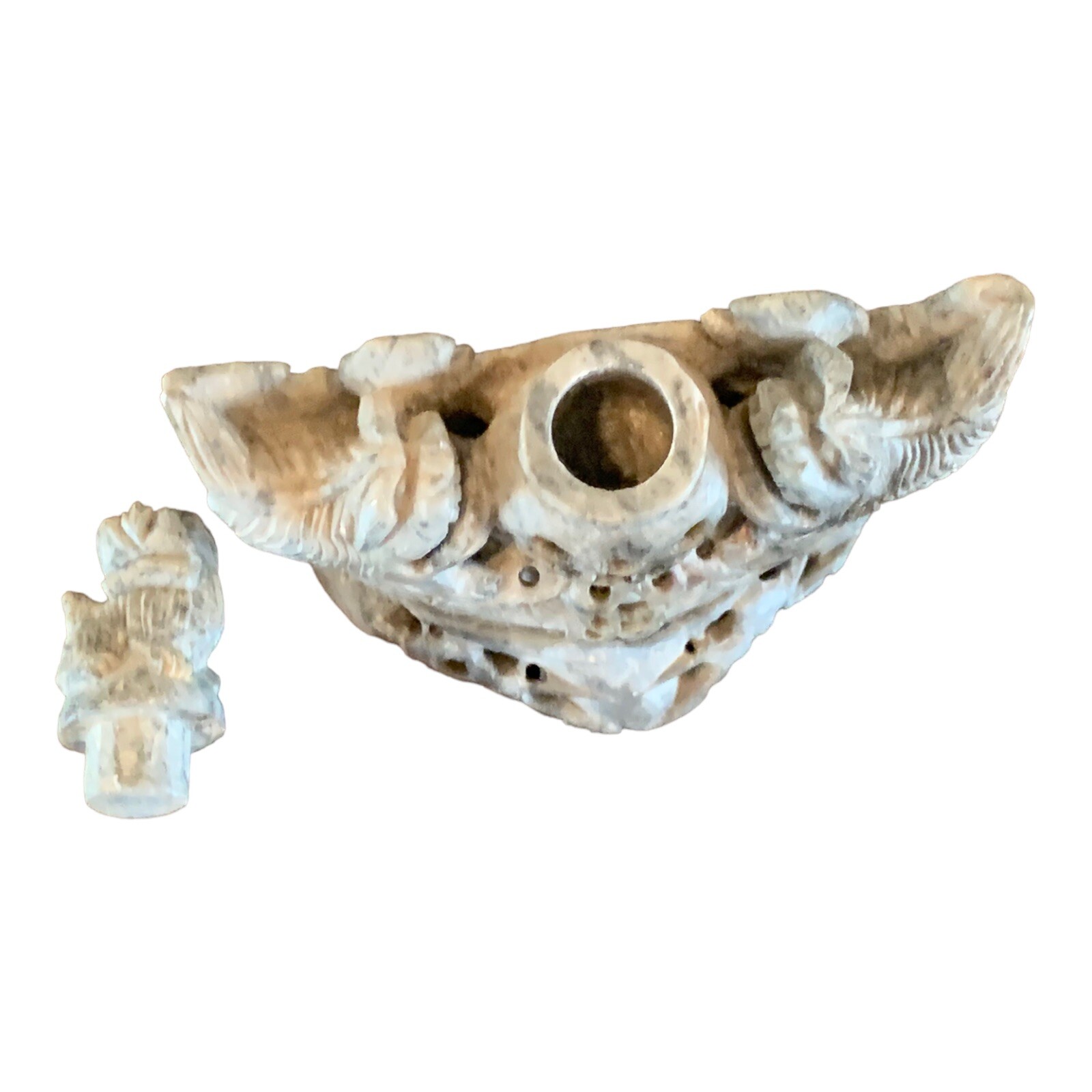 Chinese Hand Carved Soapstone Incense Burner Foo Dogs/Lions Vintage 4” X 4 1/2”