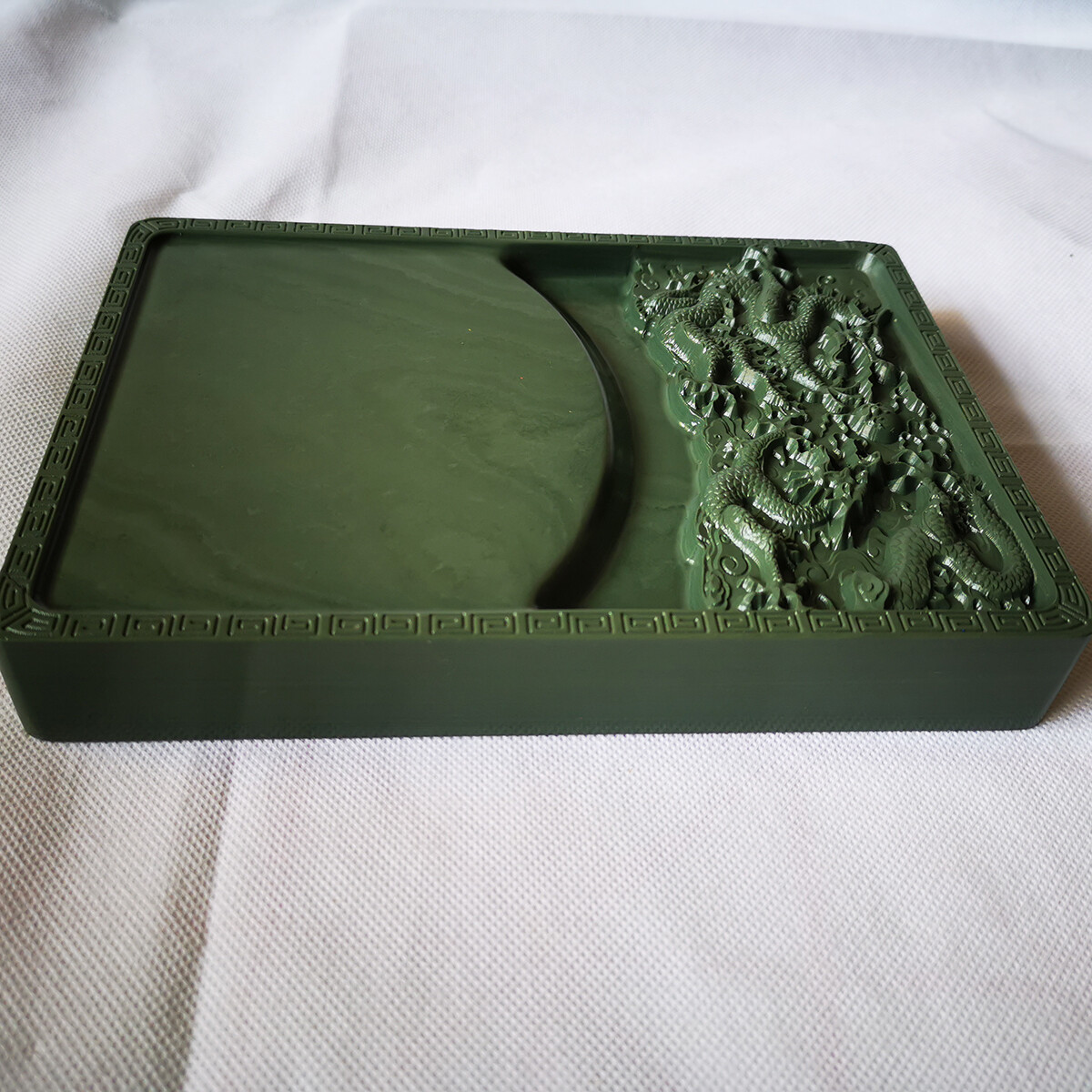 8″ China Natural Original Stone Hand-carved Two Dragon Playball Inkstone Inkslab