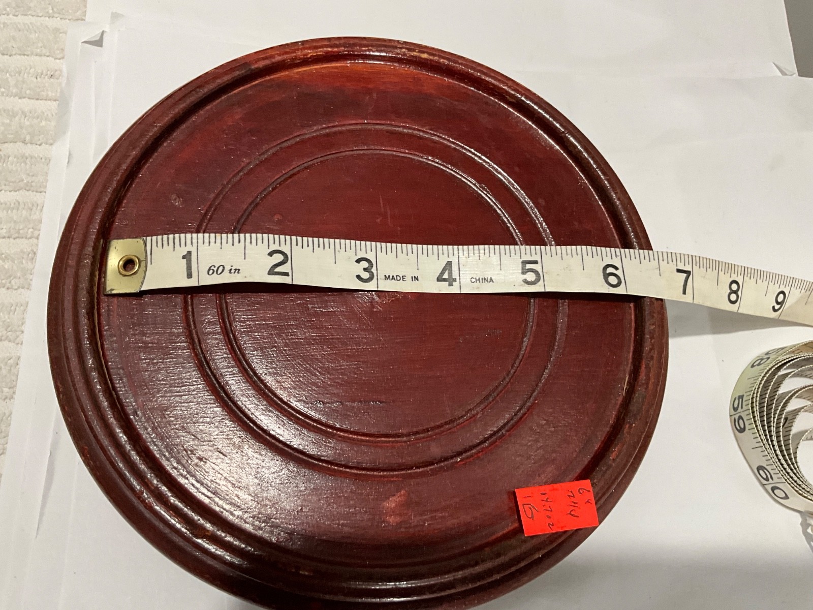 Vtg Asian solid rosewood tone wood footed stand vase holder display 6 in top 1G