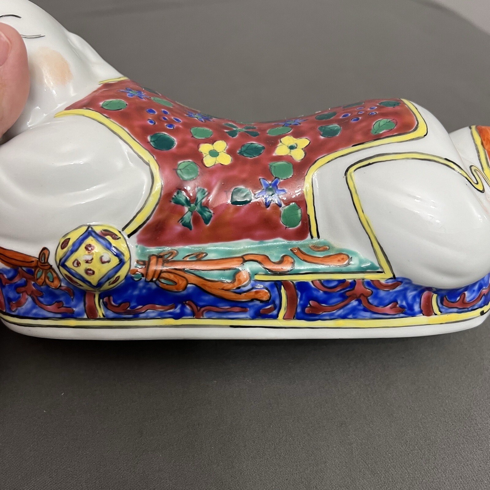 VTG Set Of 2 Porcelain Headrests Opium Pillows Handpainted Blue & Red 8.5x4x4.5”