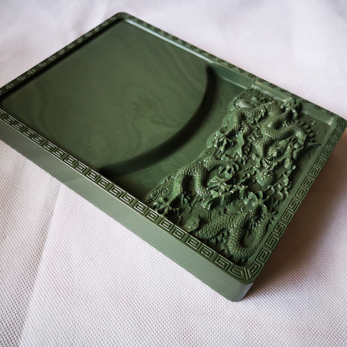 8″ China Natural Original Stone Hand-carved Two Dragon Playball Inkstone Inkslab