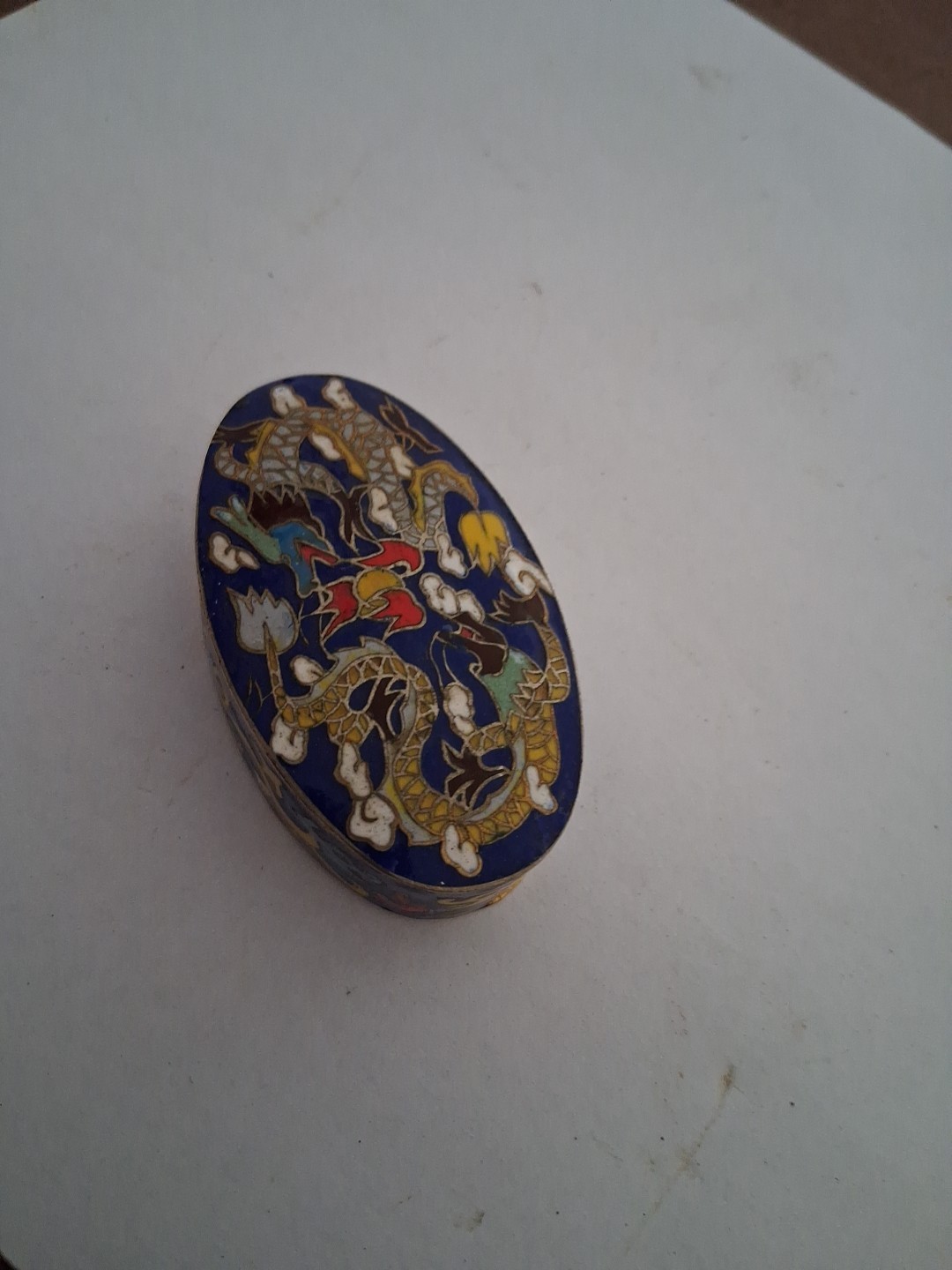 (B3) Cloisonné brass metal trinket decorative box – 2.5″ long Asian design