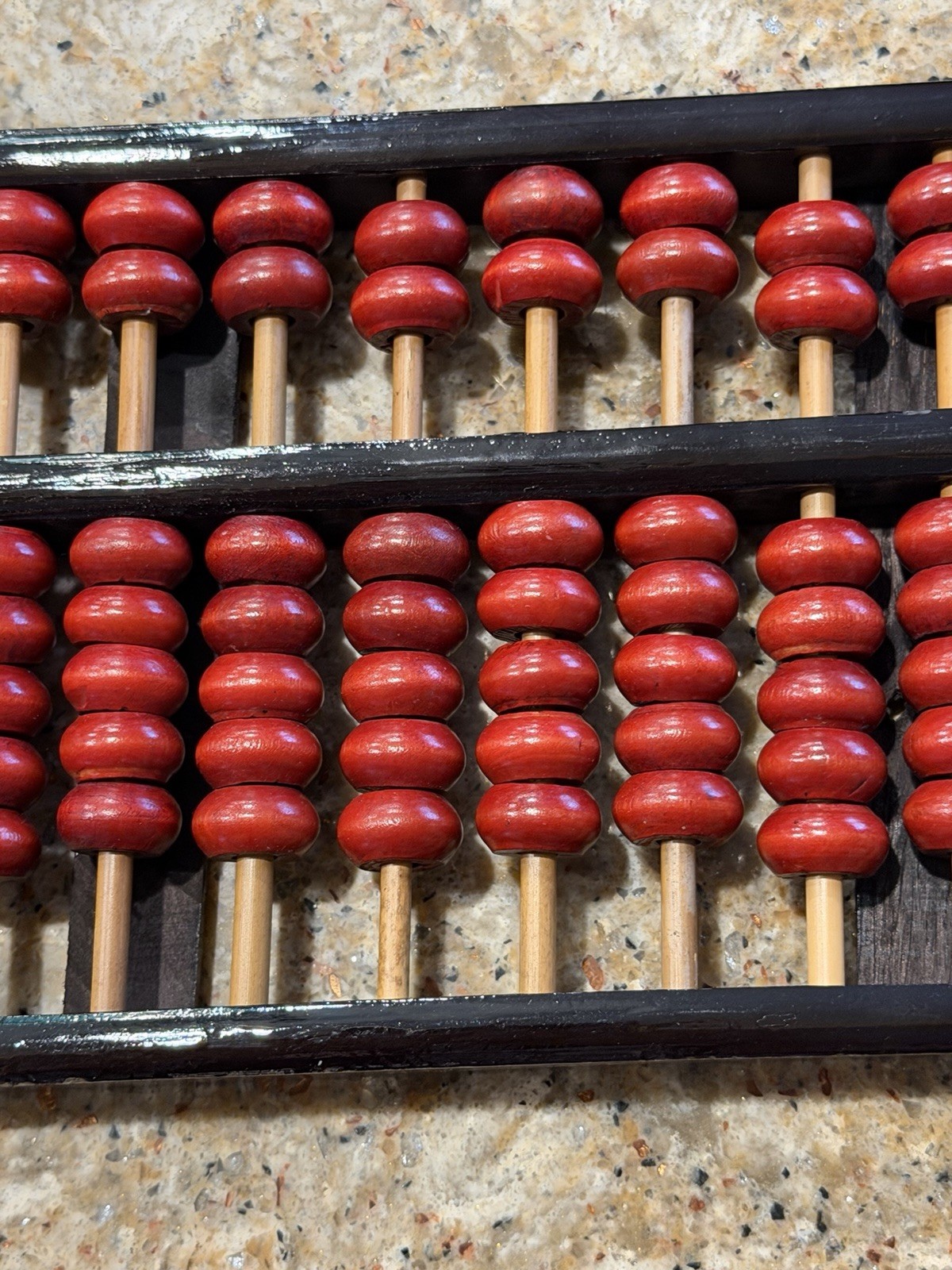 Rare Vintage Chinese Abacus Wood & Brass 13 Rows 91 Red Beads Lotus-Flower Brand