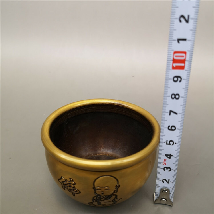 China Collectible Brass Copper Cylinder Ornaments Boy Buddha Jar Water Tank