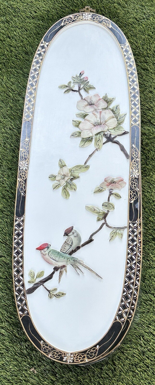 Vintage Chinese Soapstone On Wood Floral And Bird Panels 12” X 36” X 1” Set Of 4