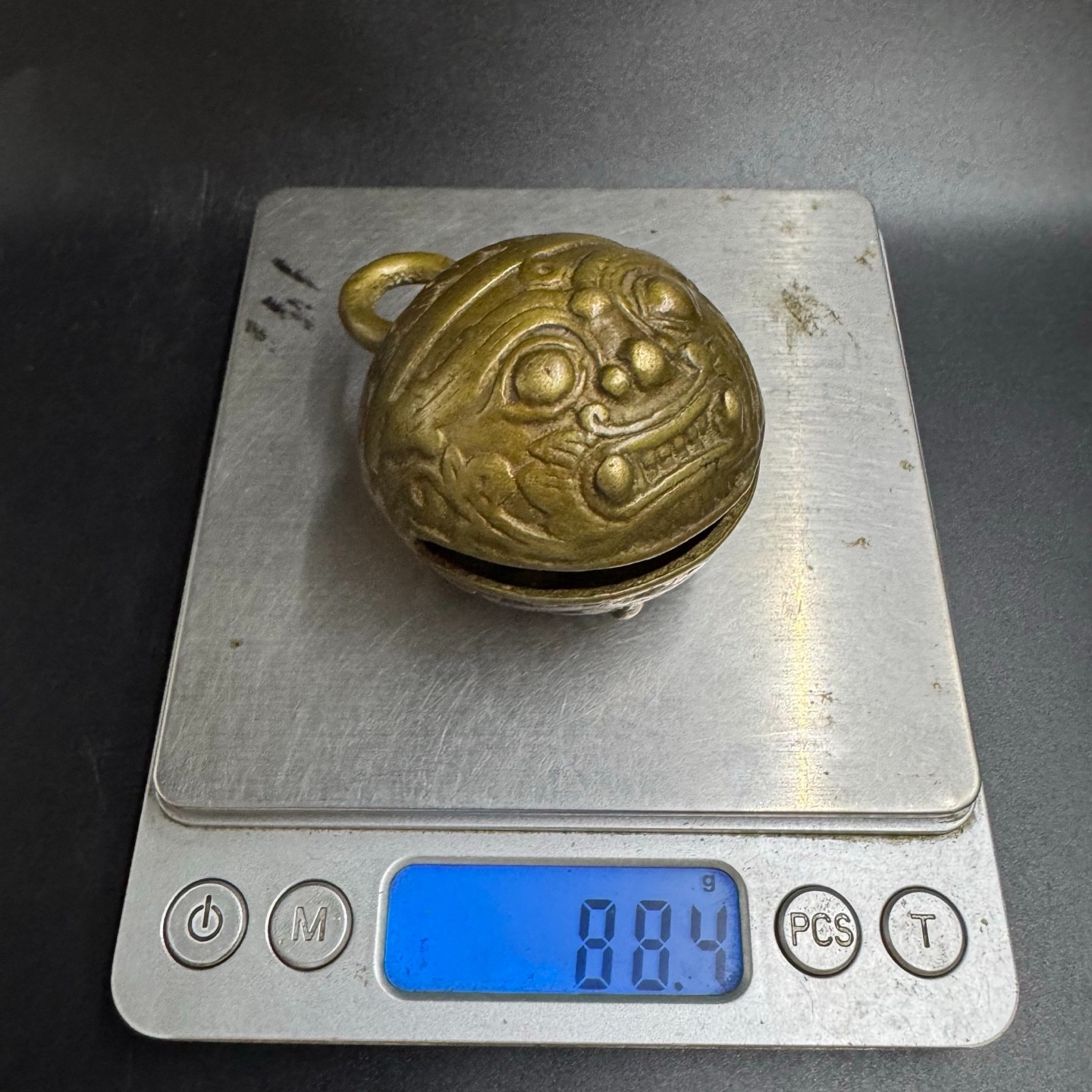 Vintage Chinese Bronze Lion Face Bell Antique Brass Beast Head Hanging Ornament