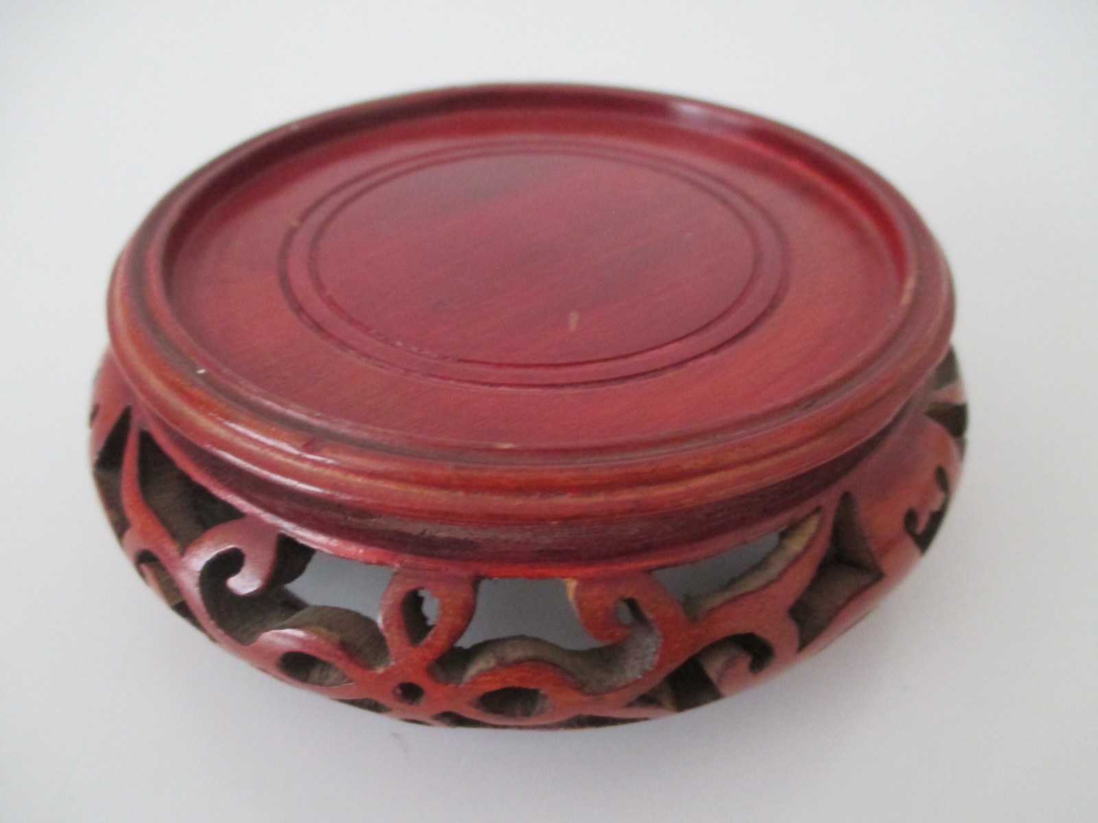 Chinese Rosewood Round Hand Carved 4.5″ Stand for Base 3.5″ W x 1.75″ T Vtg AZB