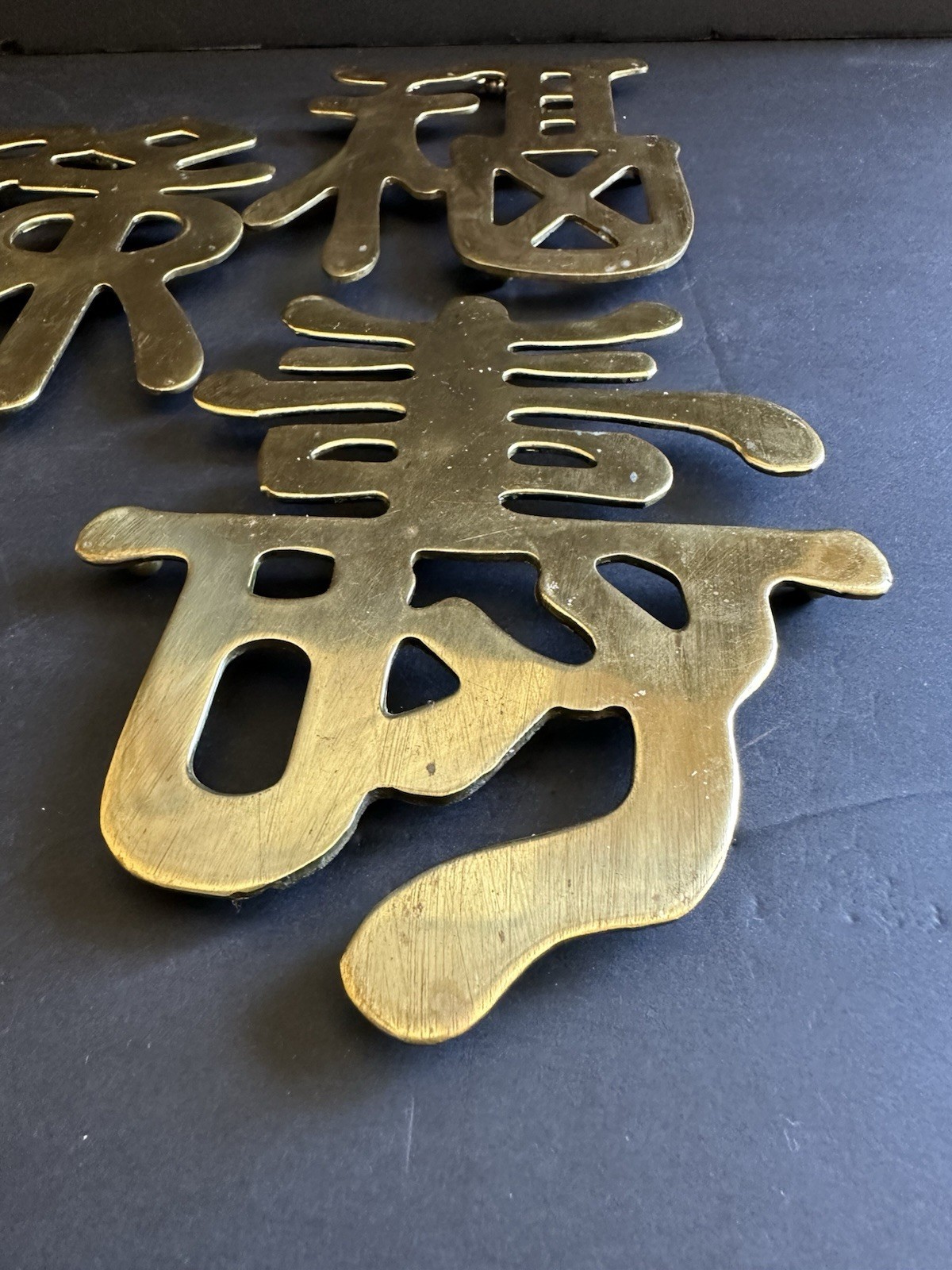 3 Chinese Symbols Solid Brass Wall Decor Trivets Happiness Good Luck Long Life