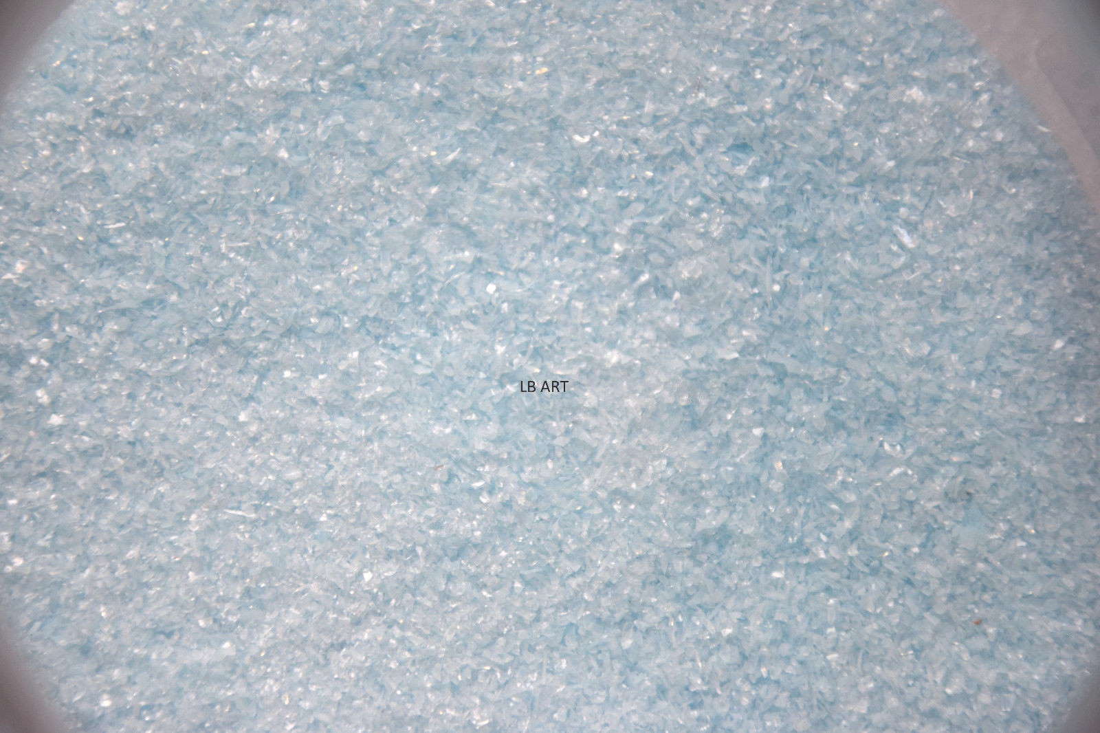 0216.01 ONE OUNCE LIGHT CYAN OPAL BULLSEYE GLASS FRIT 90 COE FUSIBLE