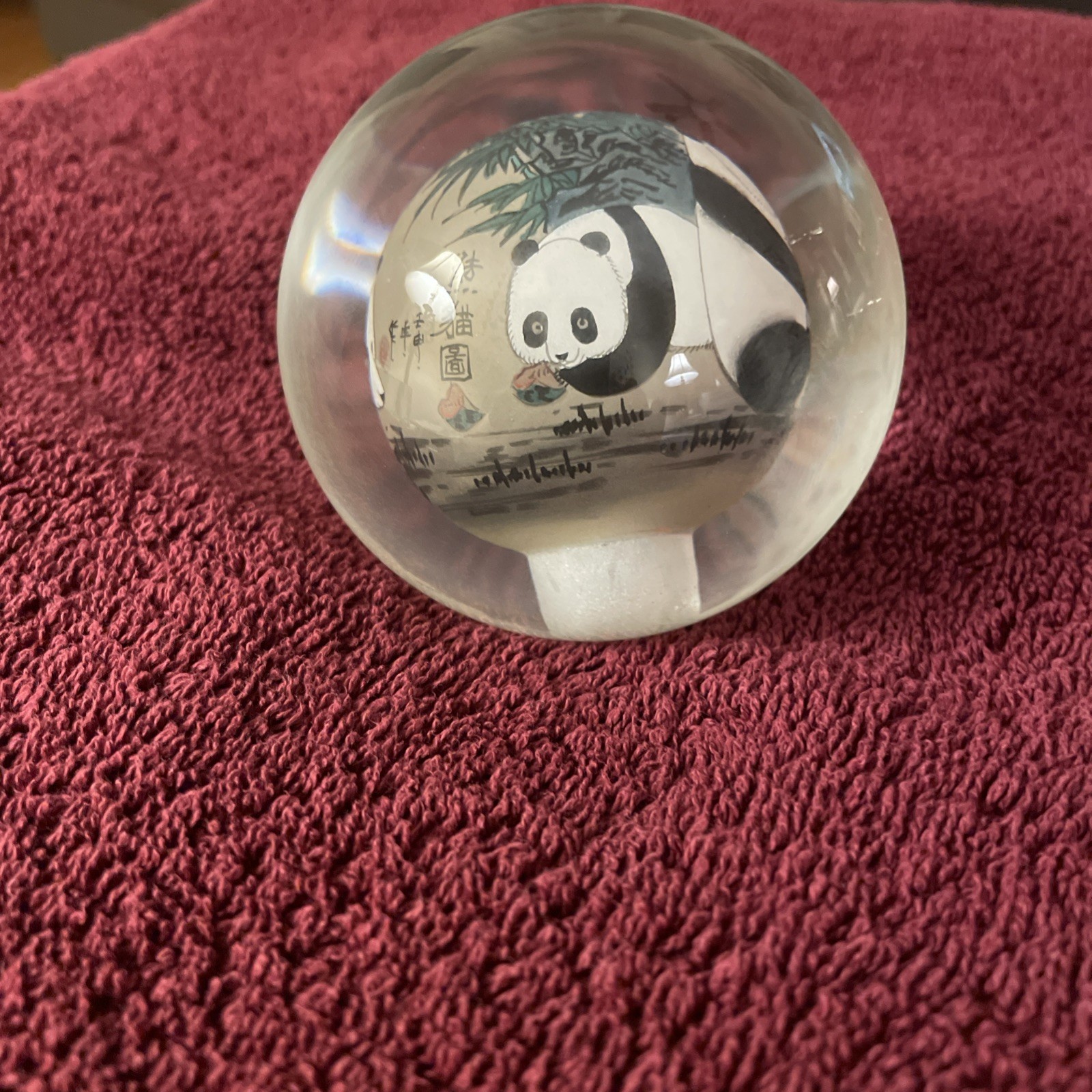 Chinese Glass Ball Hand Painted Pandas Sphere Paperweight