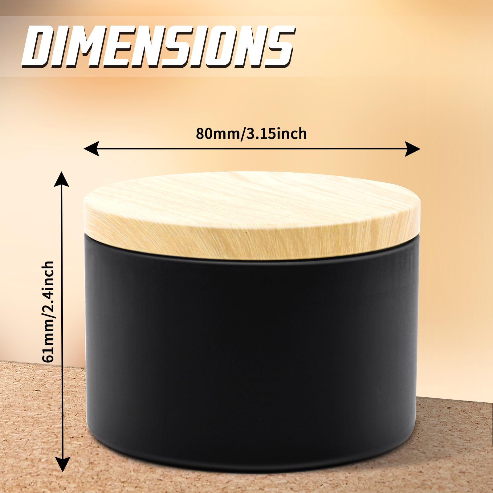 12Pack Black 8oz Empty Metal Candle Jars WoodGrain Printing Lids Tins