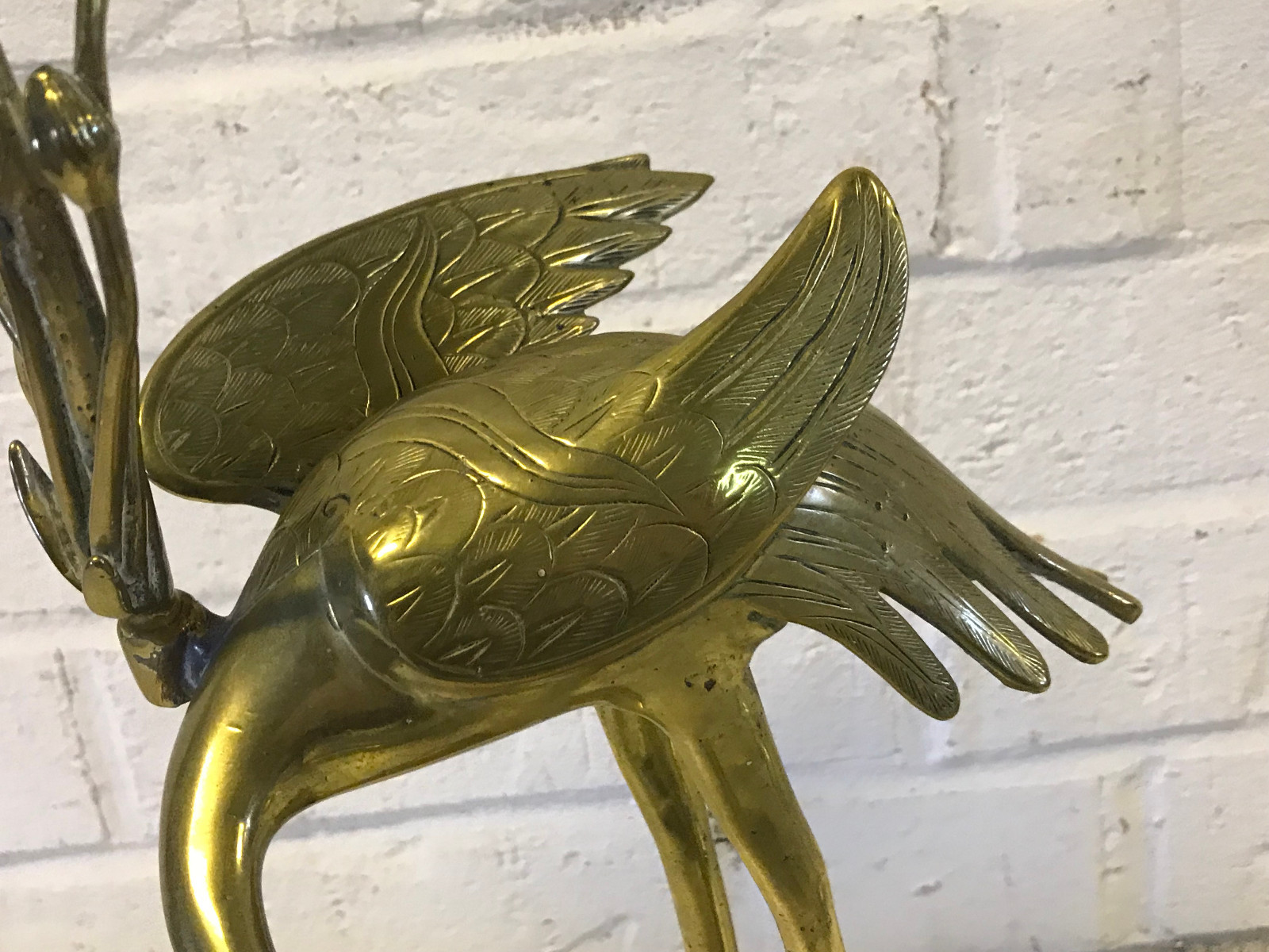 Vintage Possibly Antique Chinese Brass Candle Holder w/ Crane Flower & Turtle