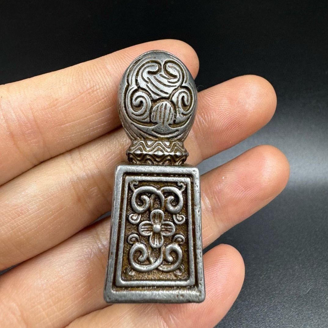 Vintage Tibetan Sky Iron Hand Carved Seal Nepal Dharma Stamp Collectible