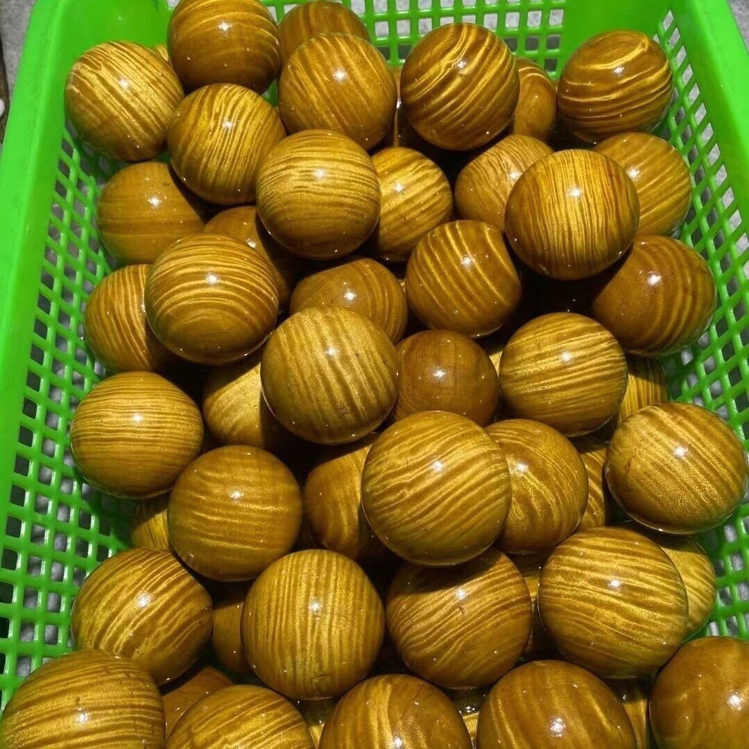 Golden Nanmu Hand Balls 5cm Solid Wood Health Massage Fitness Balls (Pair)