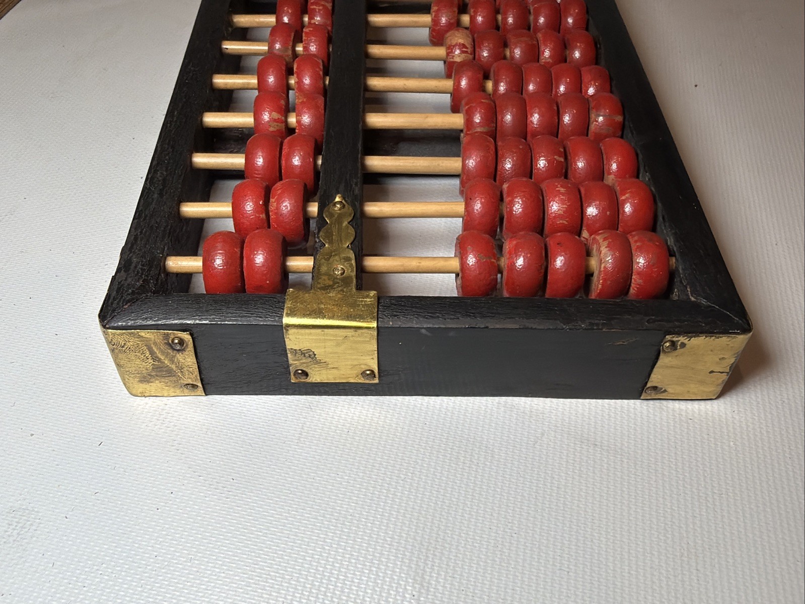 Antique Chinese Abacus Adding Calculator Wood Brass 13 Rows 91 Bead Lotus-Flower