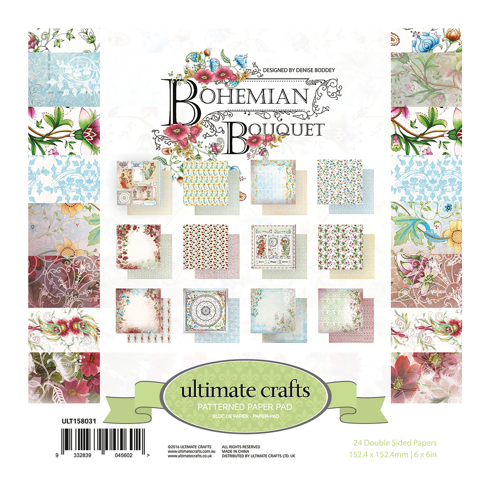 Bohemian Bouquet 6×6 inch paper pack 12 Designs/2 Each ULTIMATE CRAFTS ULT158031