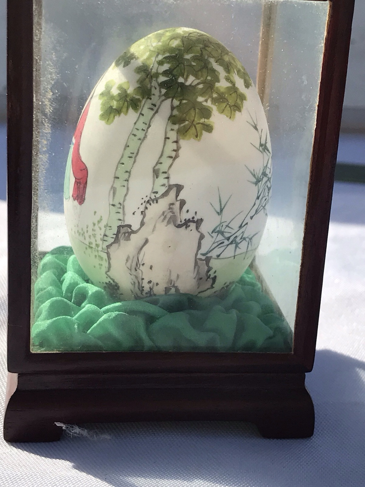 Vtg Asian Hand Painted Art Chinese Egg Display Case Home Decor Figurine Geisha