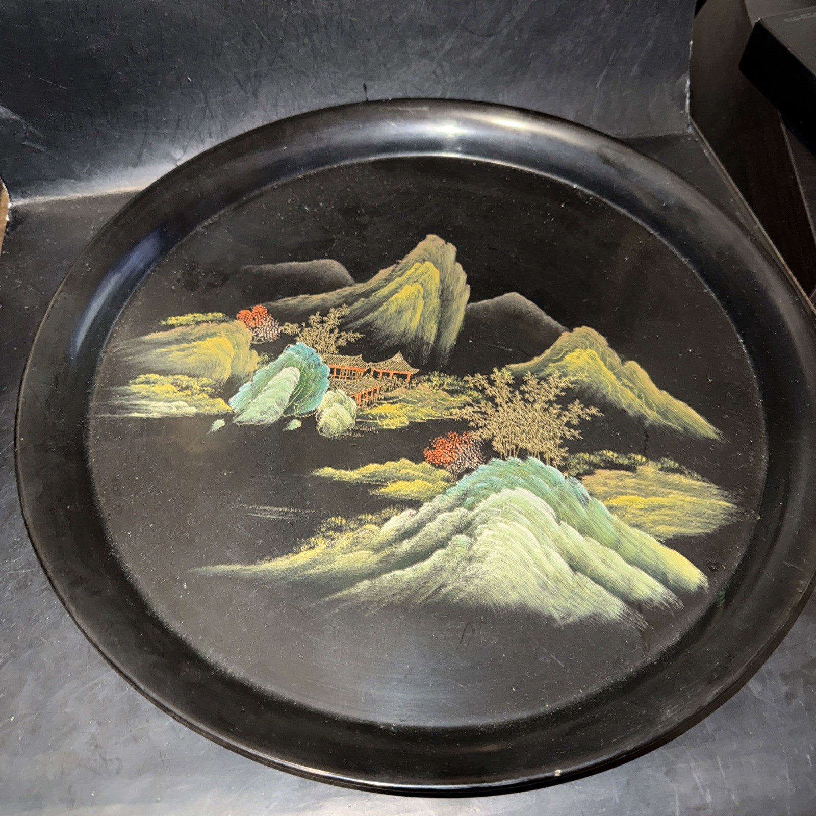 VINTAGE 1940s Chinese BLACK LACQUER Drinking Set With Tray